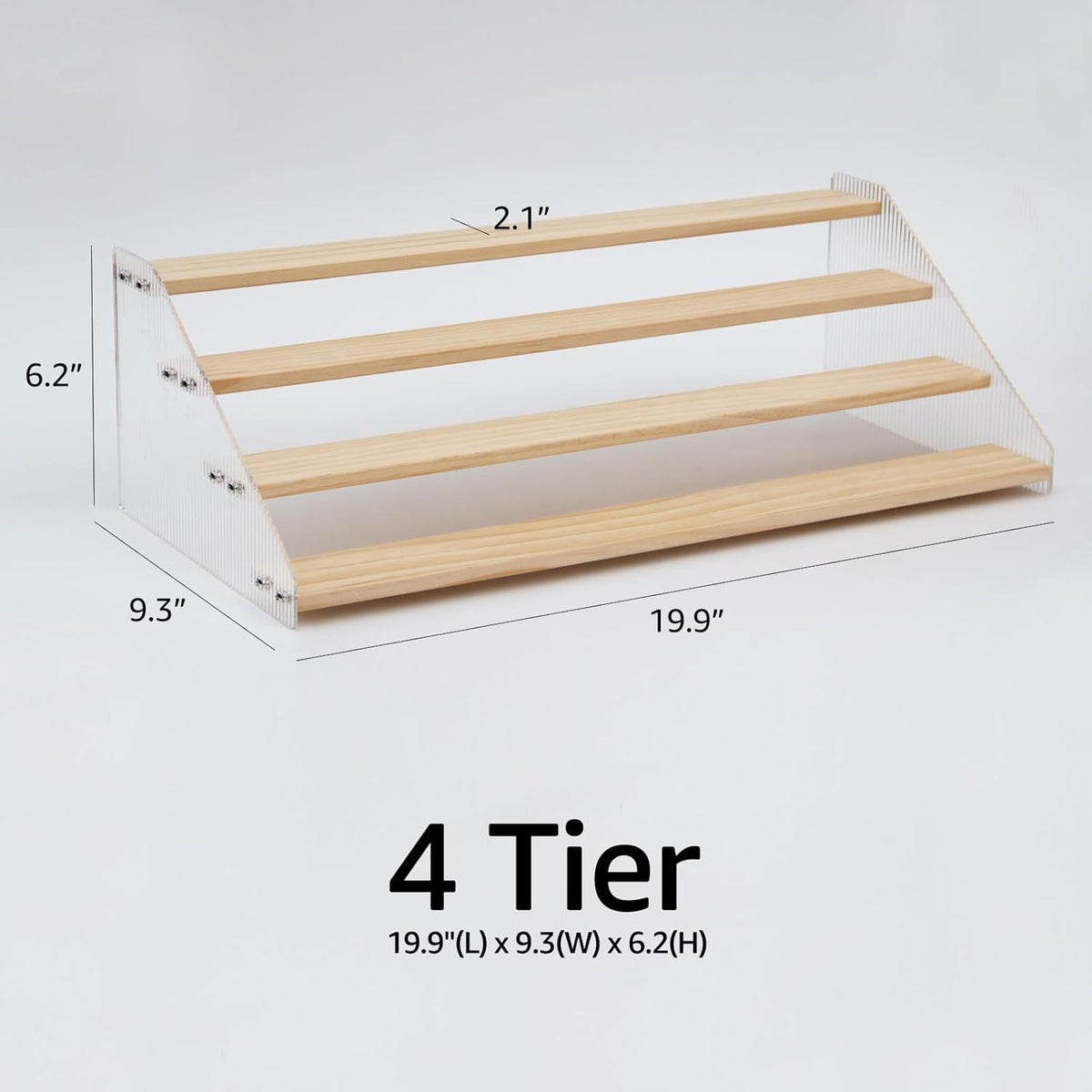 nianfeng Tiered Spice Rack, 4-Tier Spice Pantry Kitchen Cabinet Organizer, 19.9-Inch, Natural Wood Acrylic Stair Riser Stand, Countertop Seasoning Shelf