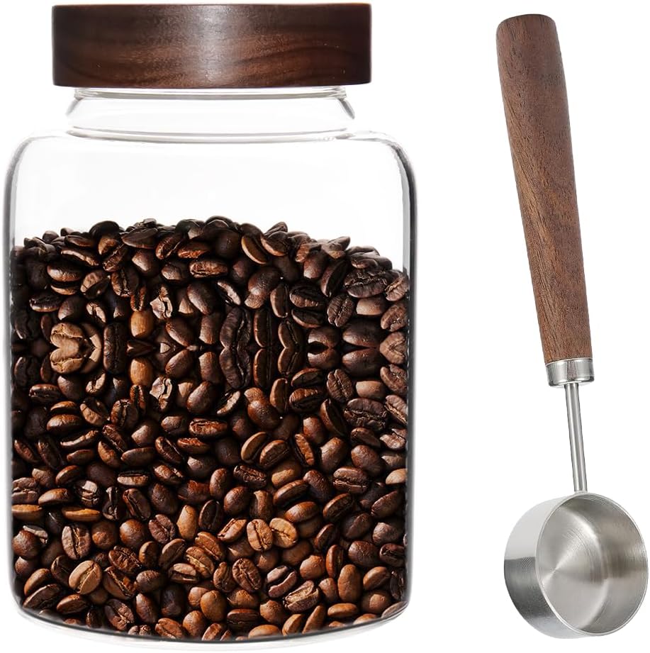 Glass Spice Jar Coffee Sugar Container Airtight Glass Jar Food Storage Canisters Bottle for Kitchen Seasoning Tea Herb Overnight Oats Bar Parfait Snacks (1800(60oz)-1 pack-with spoon)