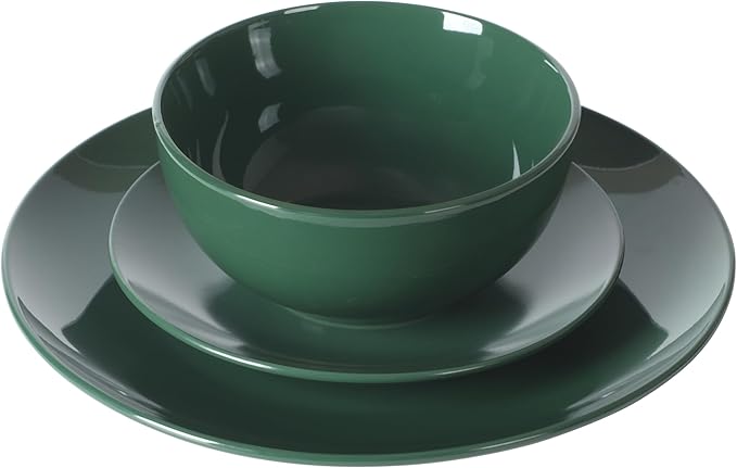 Gibson Home Simple Essential (Service for 4) 12 Piece Plates and Bowls Porcelain Solid Color Dishes Ceramic Dinnerware Set - Hunter Green