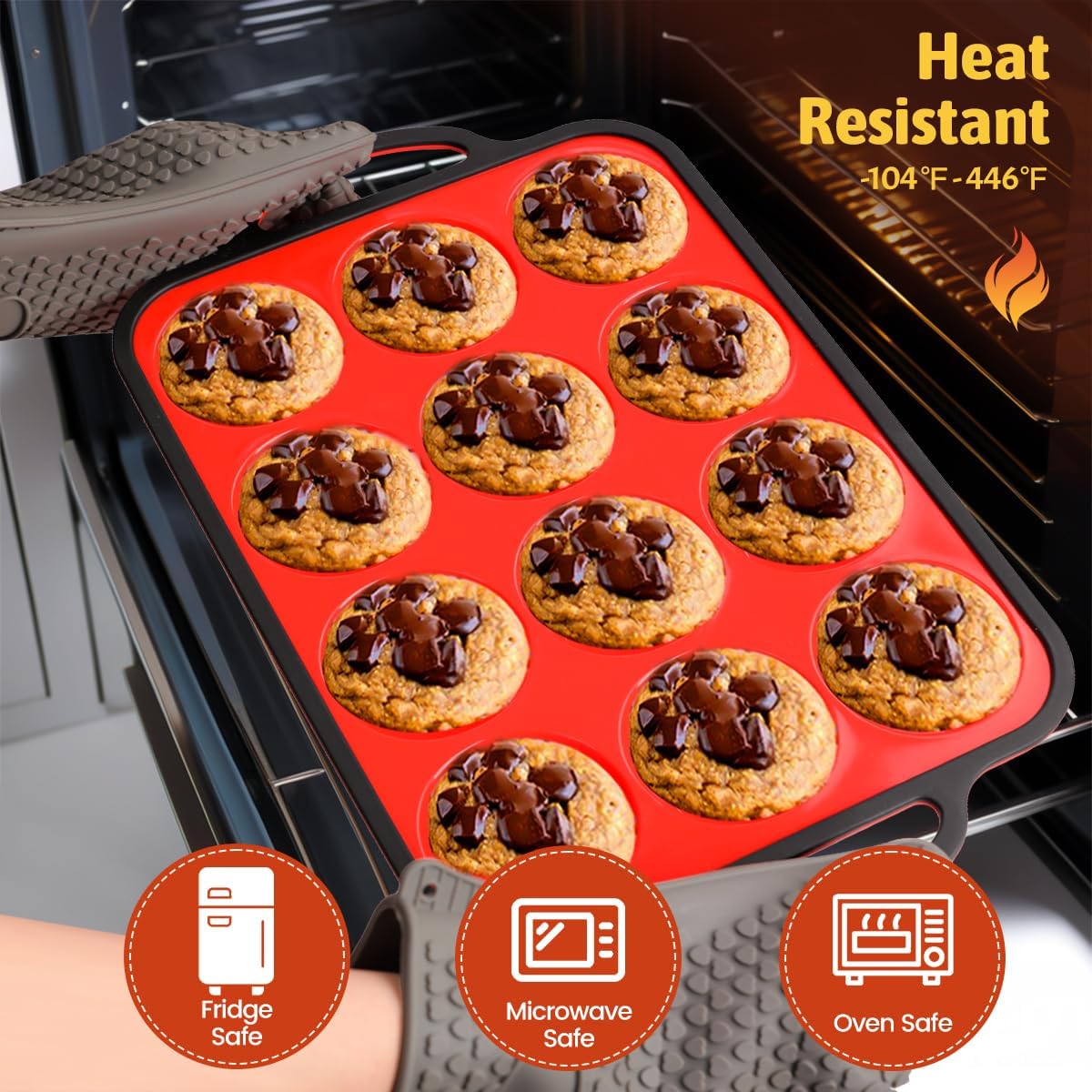 FUNBAKY Silicone Muffin Pan With Metal Frame, Muffin Tins Nonstick 12 Cups Regular Size Muffin Pan for Baking Muffin, Cupcake Food Grade