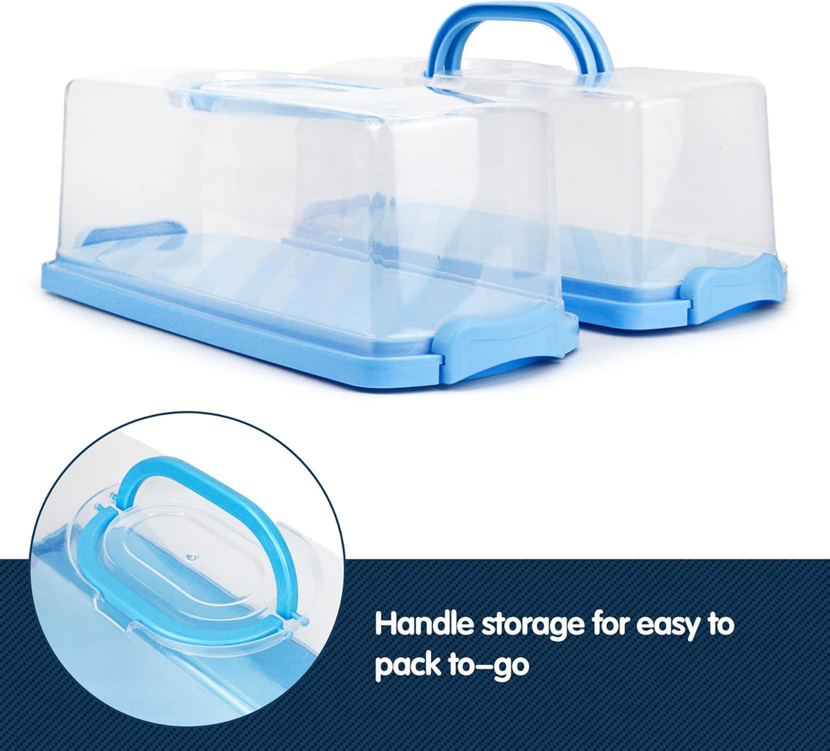 2-Pack Plastic Rectangular Bread Box with Clear Lid, Loaf Cake Keeper, Portable Bread Keeper Storage Container with Handle (Blue)