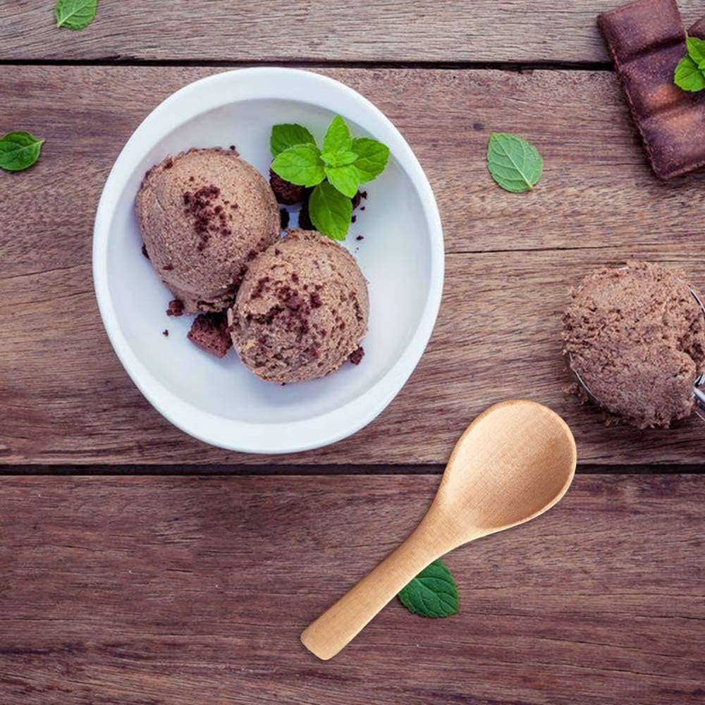 50 Pieces Small Wooden Spoons, Short Handle Mini Condiments Salt Spoons Nature Wooden Honey Teaspoon Coffee Tea Jam Mustard Ice Cream Milk Powder Spices (Natural Wood Color)
