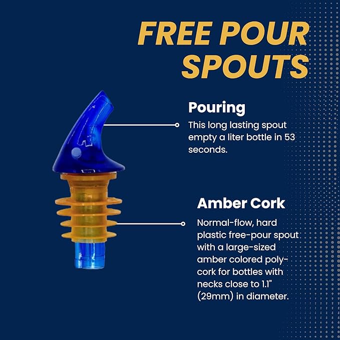 1 Dozen Large Amber Cork Free-Pour Spout - Great for Wide-Neck Liquor Bottles, Including 1.75 Liter Bottles