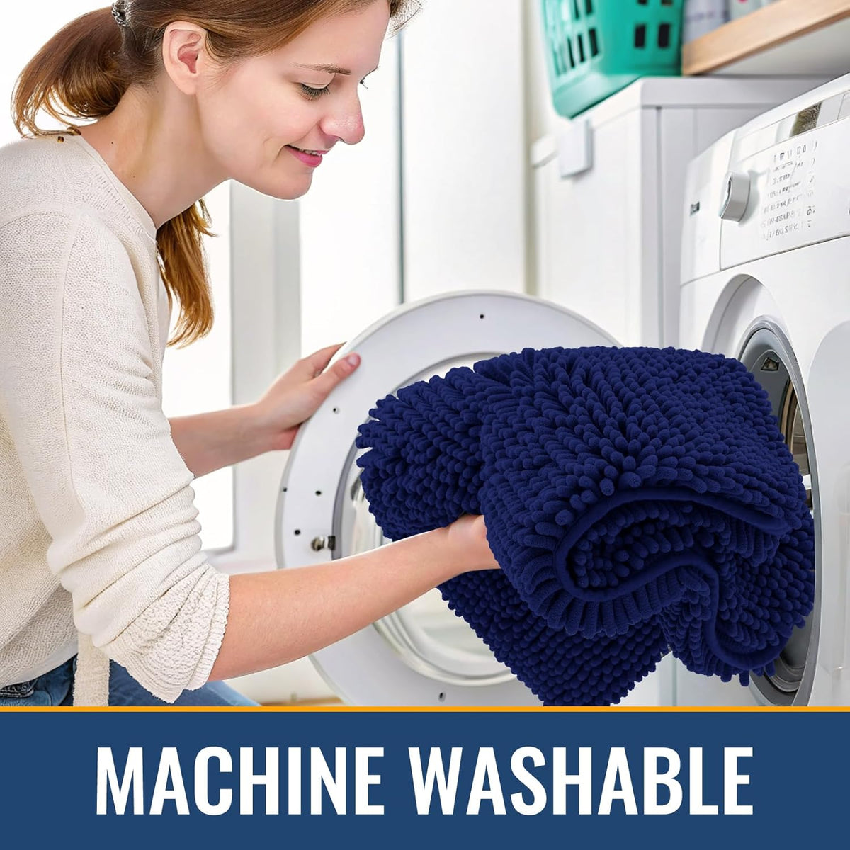 Arotive Bathroom Rugs 30x20, Extra Soft Absorbent Shaggy Chenille Bath Rugs, Machine Washable Rubber Backing Non-Slip Bath Mats for Bathroom Floor Tub and Shower, Home Decor Accessories, Navy