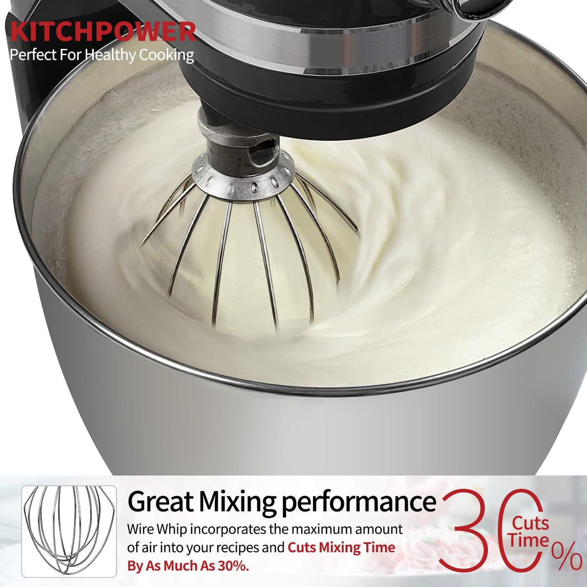 K45WW Wire Whip Attachment for Tilt-Head Stand Mixer for KitchenAid Stainless Steel Egg Cream Stirrer, Flour Cake Balloon Whisk