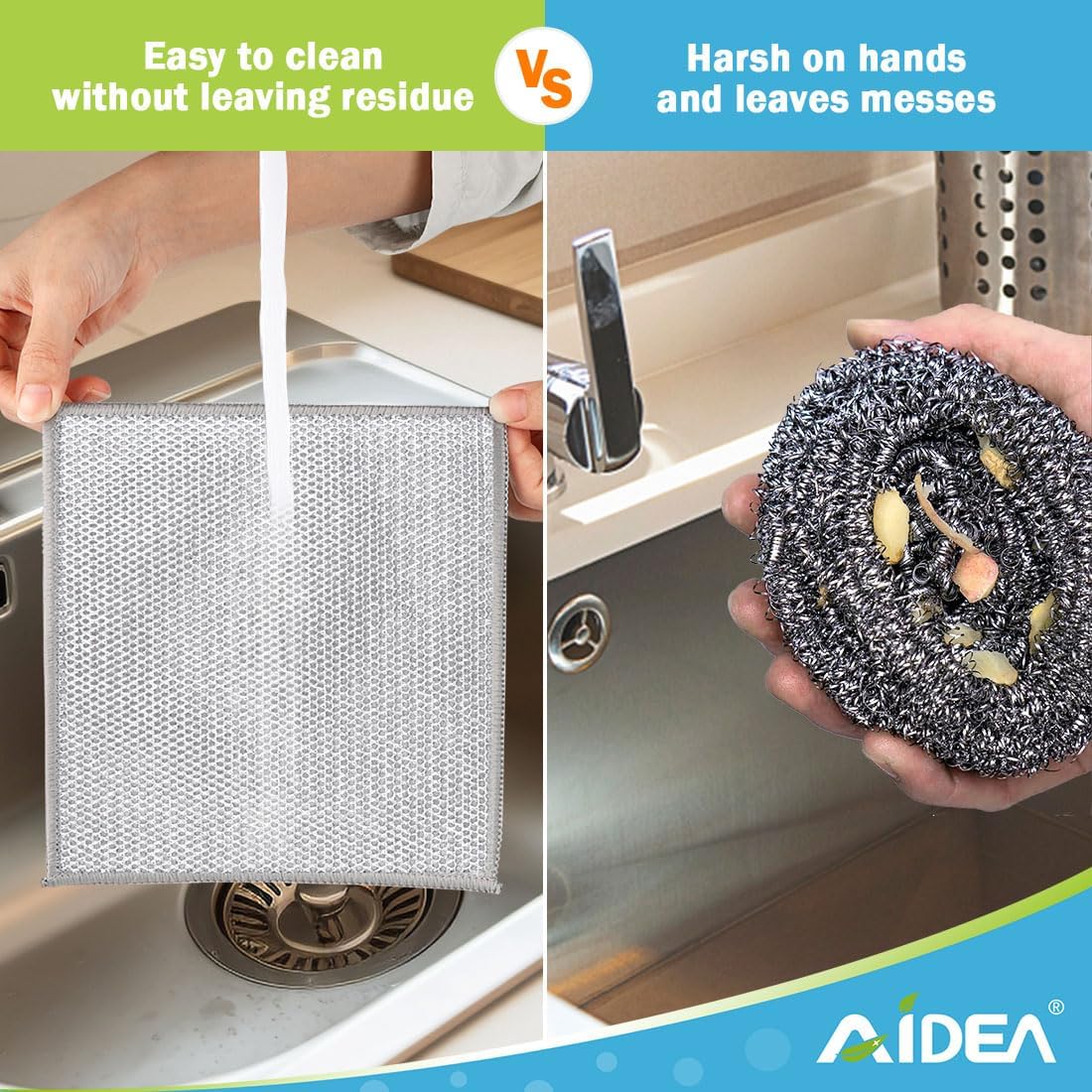AIDEA Non Scratch Wire Dishcloth 24PK, Wire Dishwashing Rag for Wet and Dry, Washable Dish Rags No Odor, Cleaning Pads Steel Scrubber for Cookware, Sinks, Dishes, Stove Tops, 7"×8"