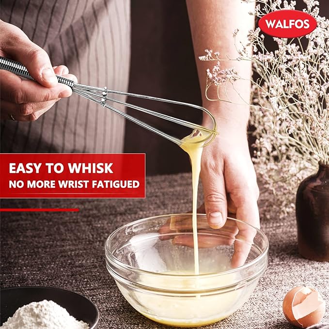 Walfos Mini Whisk,Non-Rust Whisk,304 Stainless steel Small Whisk.Heat Resistant 450℉.6+8Inch Tiny whisk Nice for Whisking, Blending Ingredients, Beating, Mixing Sauces (Silver)