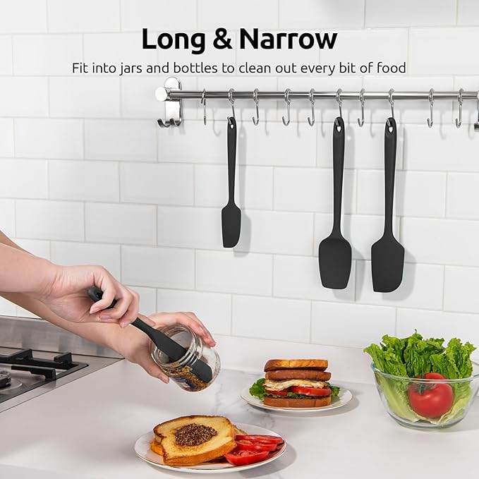 U-Taste 600ºF Heat Resistant Silicone Spatulas: Flexible Food-Grade Silicon Baking Scraper, Kitchen Cooking Mixing Utensils with Upgraded Sturdy Handle Tip for Nonstick Cookware (4-Pc., Black)