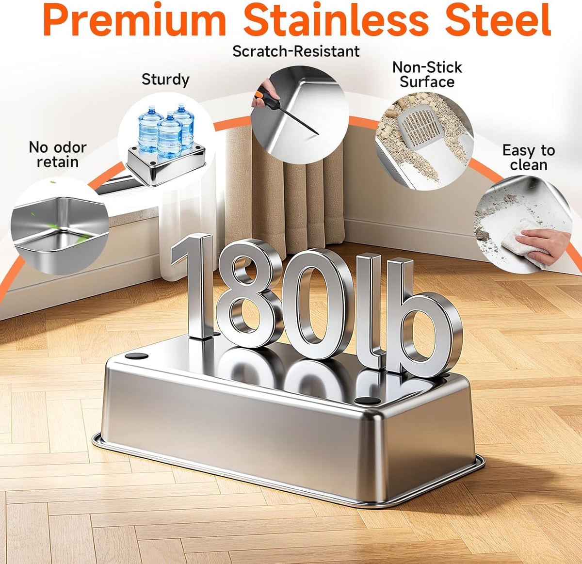 Tevila 2 Pack XL Stainless Steel Litter Box with High Sides for Large Cat