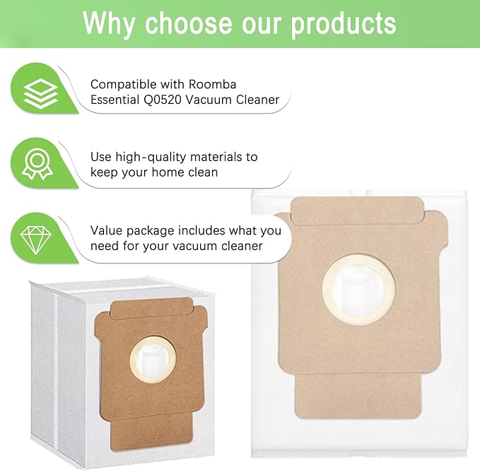 20 Pack Q0520 Vacuum Bags for iRobot Roomba Vacuum 2 Q0520 Essential Robot Vacuum Cleaner,Roomba 105 Combo/Vac,Plus 405 404 505 Combo Max 705 Vac,Max 705 Combo Robot,Disposable Auto-Empty Dust Bin Bag