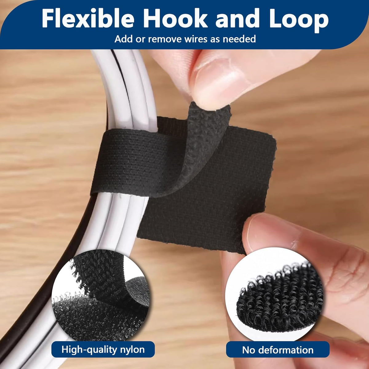 50 PCS Hook and Loop Cable Ties, Under Desk Cable Management, Self Adhesive Cable Clips Straps, Sticky-Back Cord Organizer, Wire Organizer for TV PC Laptop Ethernet Desktop, White