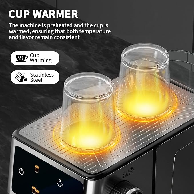 20Bar Espresso Machine with Hot & Rapid Cold Brew, Stainless Steel Coffee Makers, Cappuccino Latte Machine with Milk Frother Steam Wand for Home, 45oz Removable Water Tank, Touchscreen, Silver