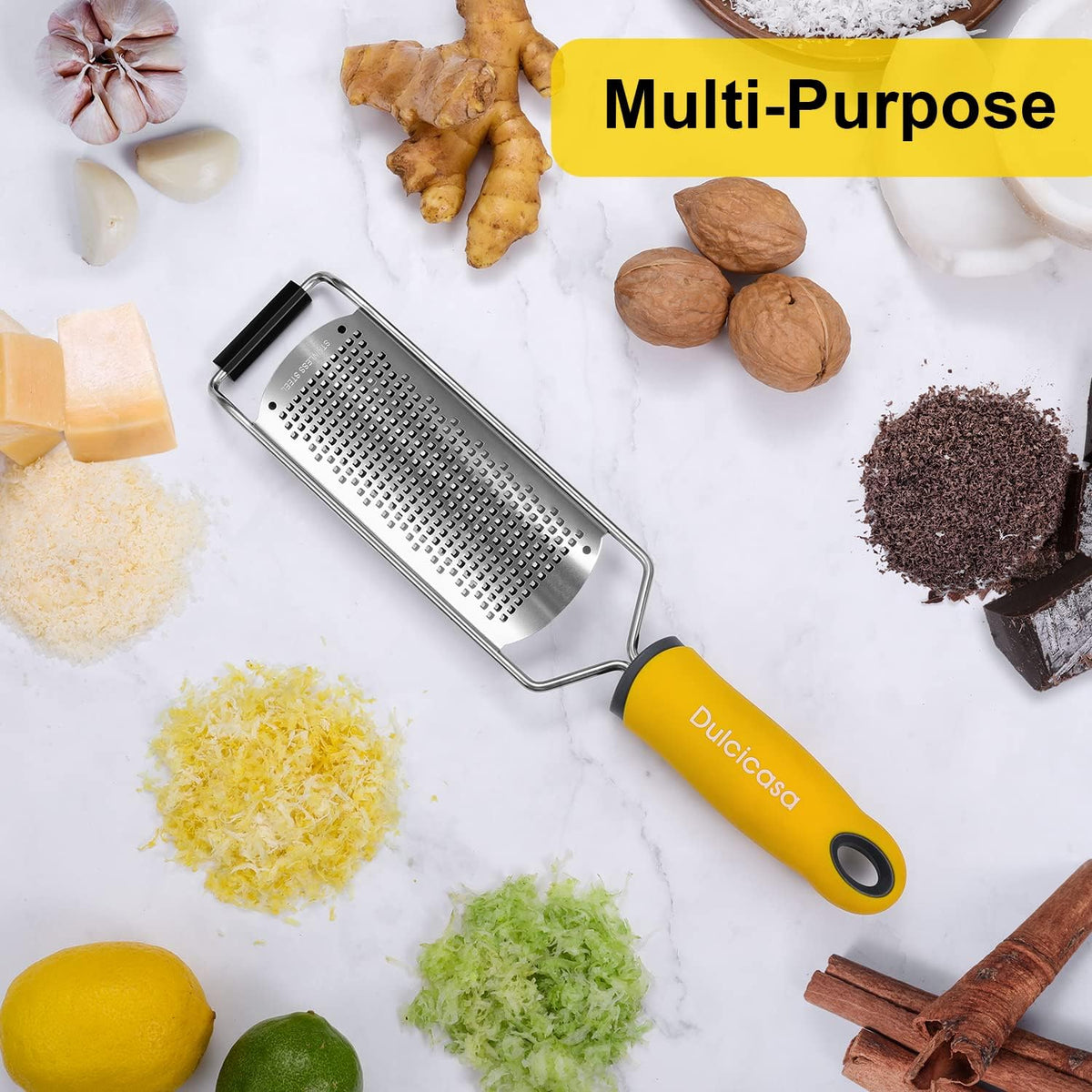 Classic Zester and Grater - Professional Kitchen Lemon Zester for Lime, Cheese, Garlic, Ginger, Chocolate, Vegetables, Fruits, Dishwasher Safe (Wide)