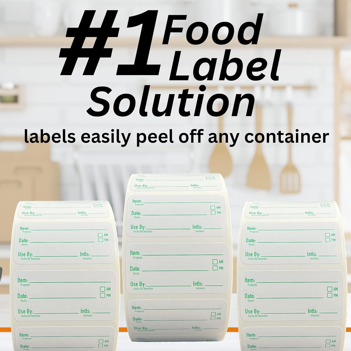 2x1 Removable Food Labels for Containers, 500 Freezer Food Labels Stickers, Bottle Labels for Storage Bins, Sticker Labels for Food Containers, Removable Labels Easy Peel Off (500, Green)