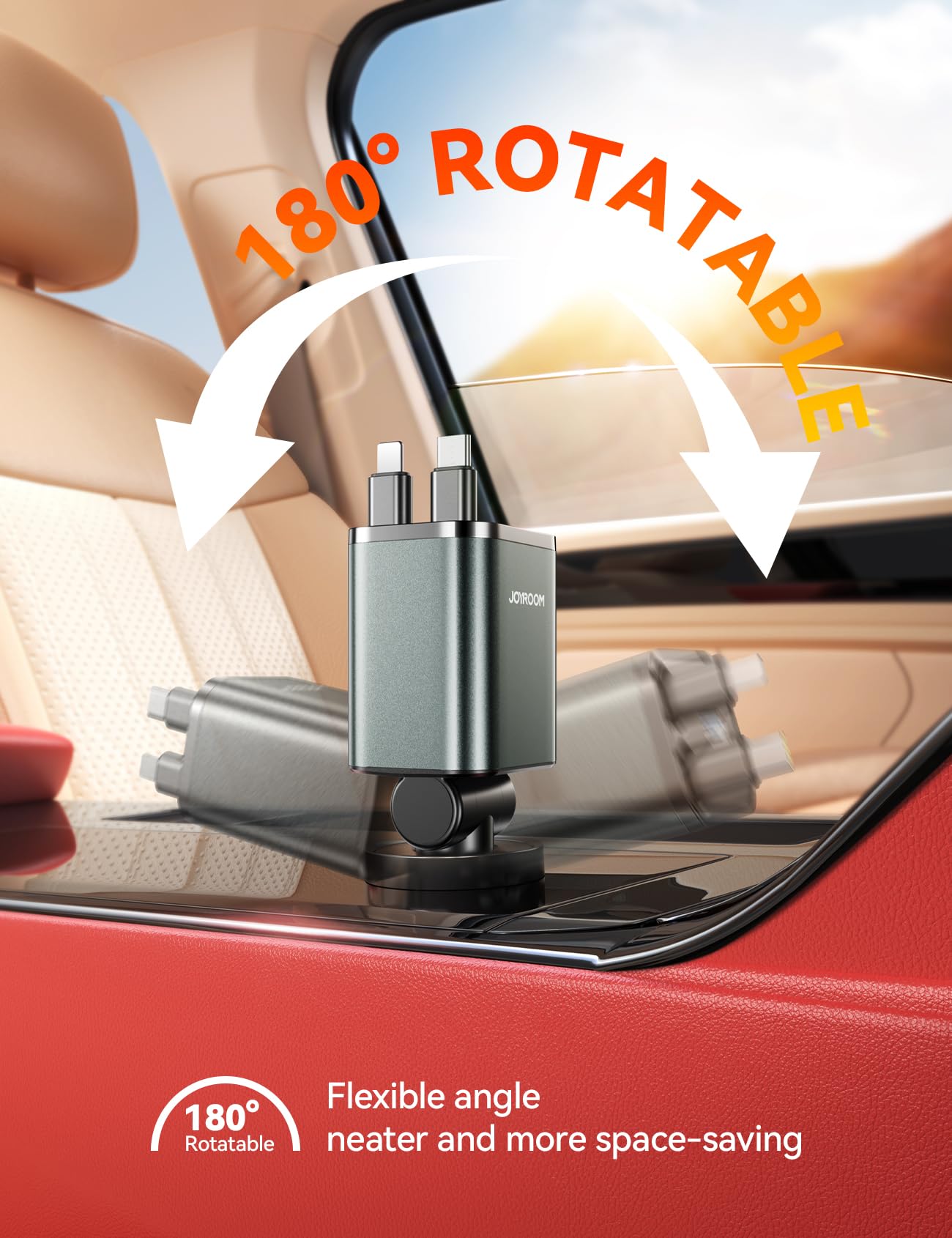 JOYROOM Retractable Car Charger 84W Car Charger USB C Fast Charge 4 in 1