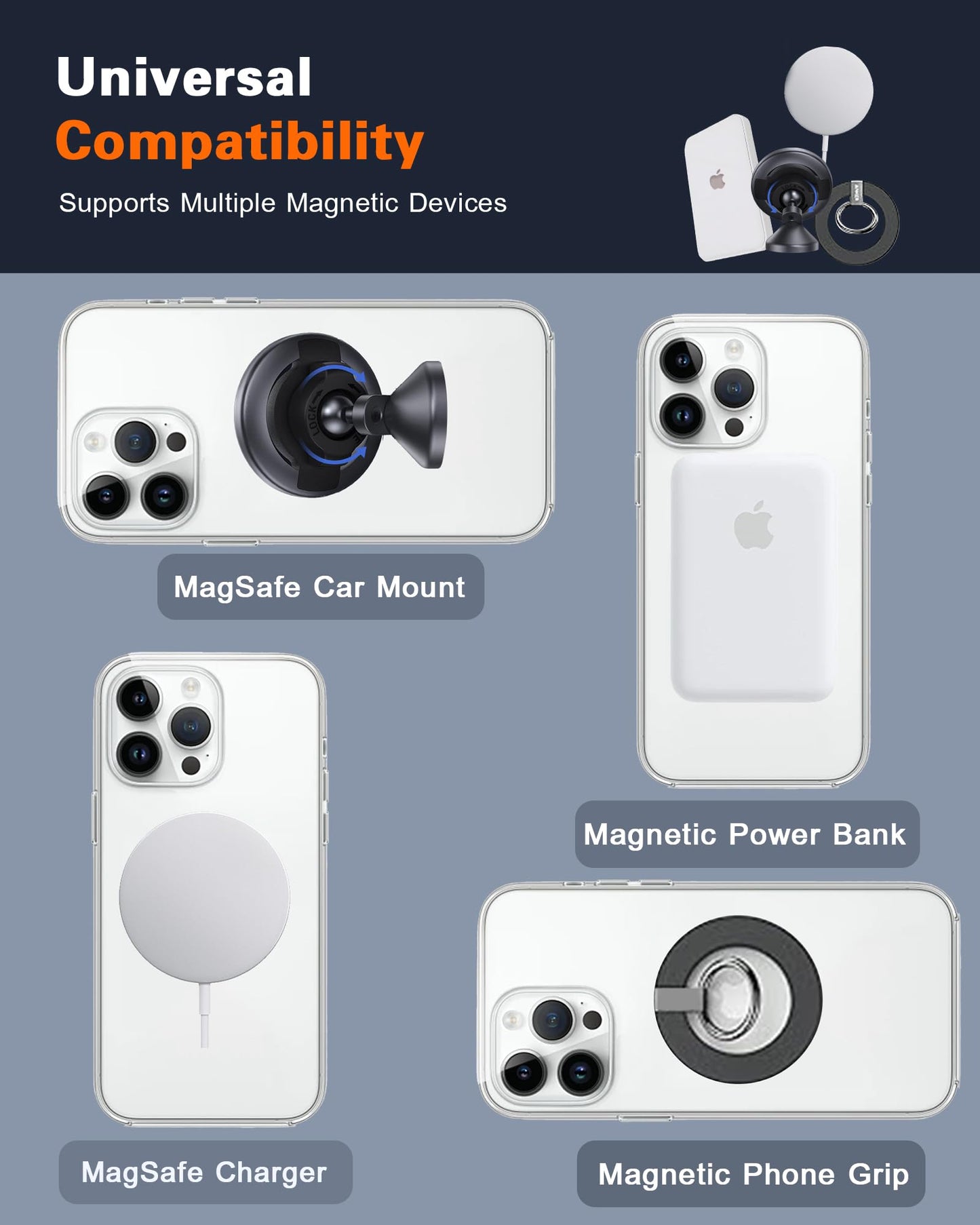 Aothey Universal Metal Rings Compatible with Magsafe Sticker,Magnetic Ring for Phone Cases & Wireless Charging, 6 Pack (2 Black,2 White & 2 Silver)