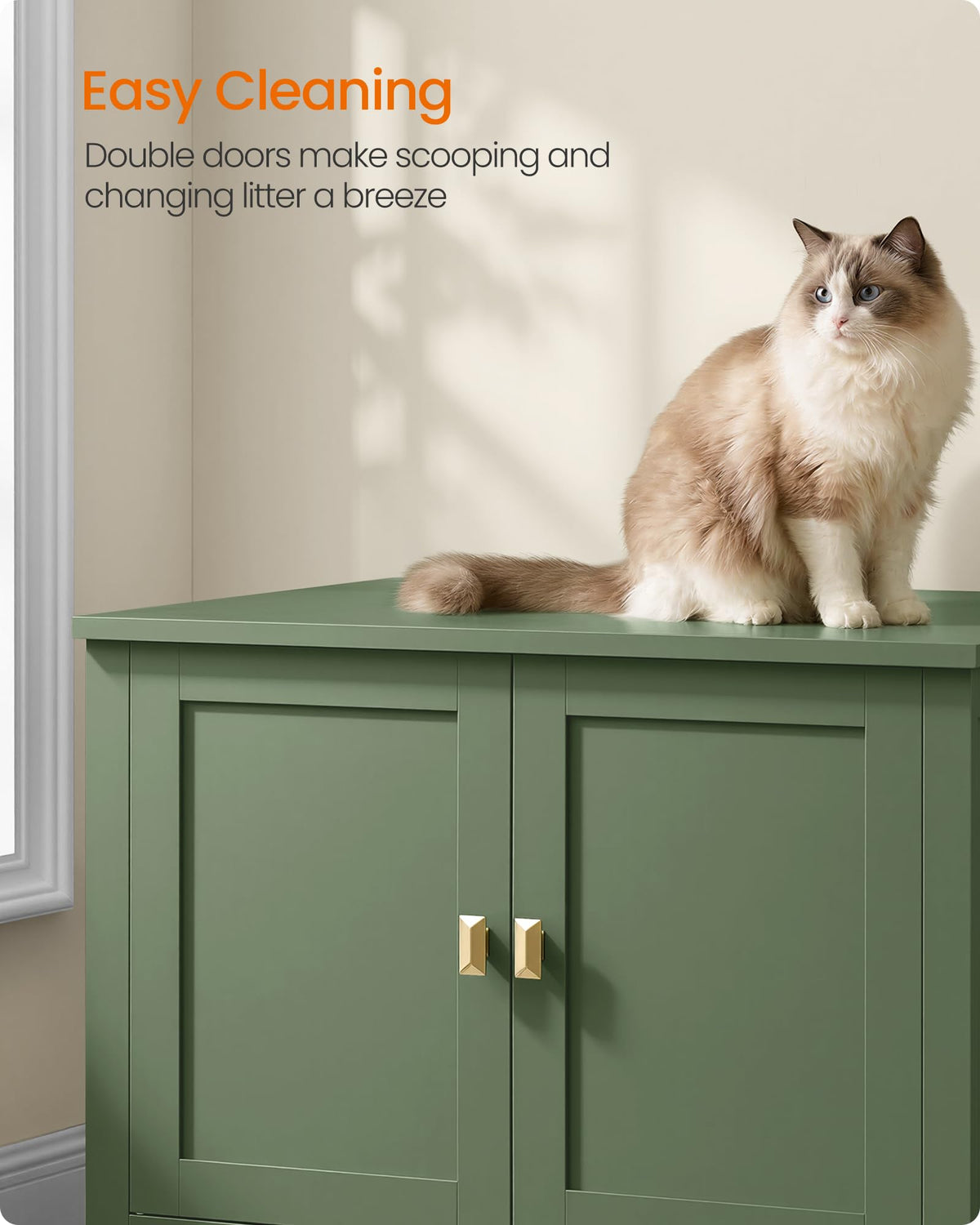 Feandrea Cat Litter Box Enclosure, Double Doors, Handles