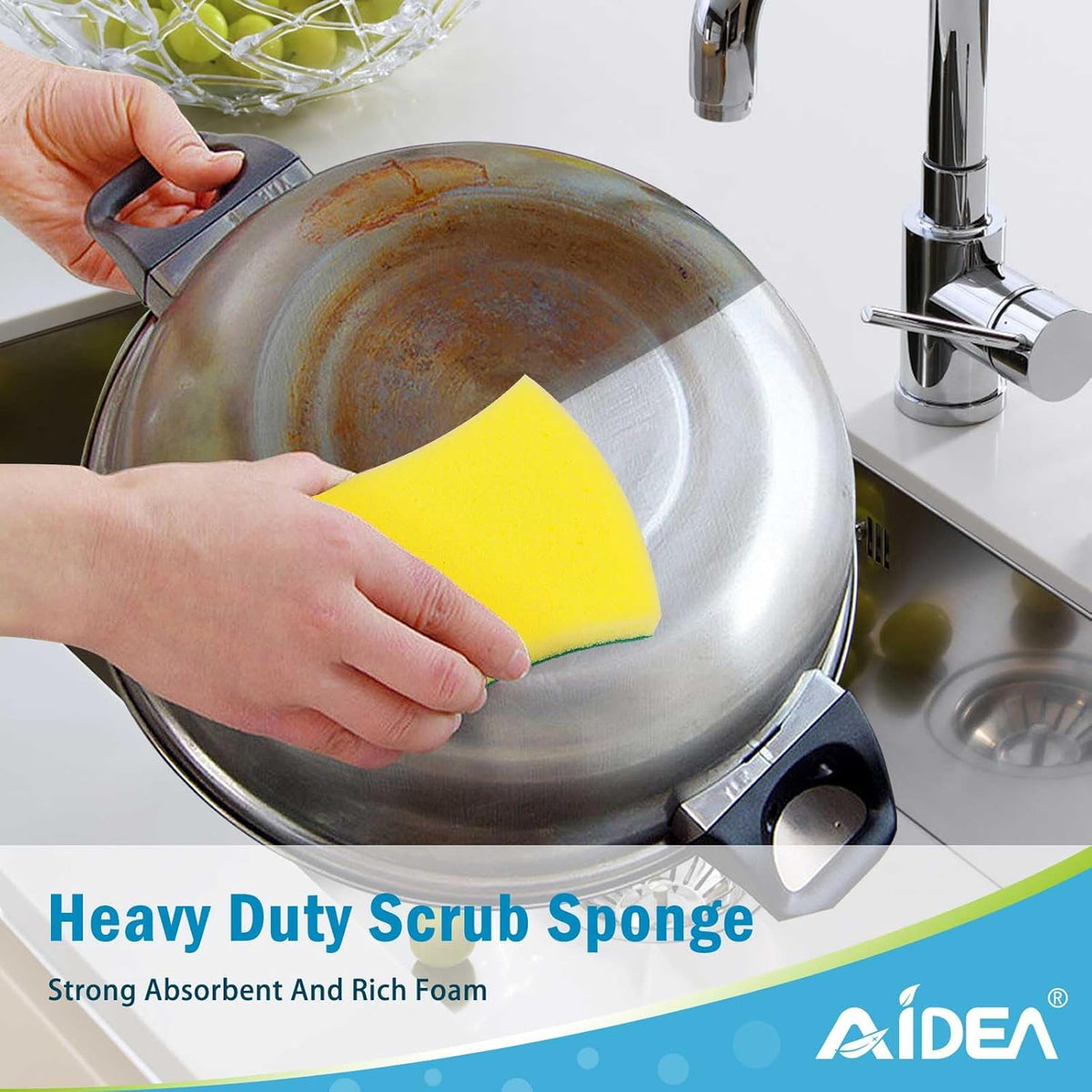 AIDEA Sponges Kitchen, 24 Pack Heavy Duty Dish Sponge, Cleaning Dish Scrubber Sponge for Home and Kitchen, Stink-Free Cleaning Supplies for Pots, Pans