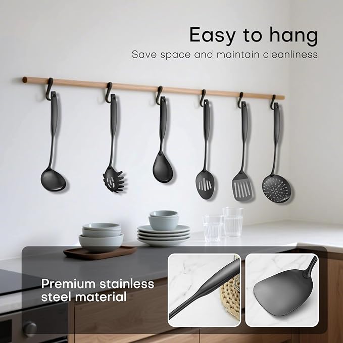 Lazycorner Kitchen Utensil Set 9-Piece Stainless Steel 304 Polished Mirror Finish Cooking Spoons, Slotted Spoon, Turner, Spatula, Pasta Spoon– Dishwasher Safe, Rust-Resistant