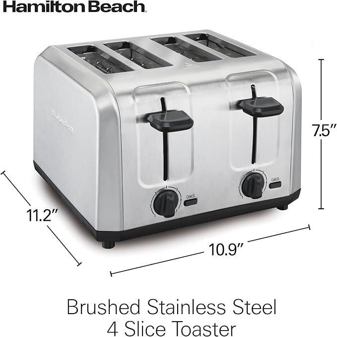 Hamilton Beach 4 Slice Toaster with Extra Wide Slots for Bagels, Shade Selector, Toast Boost, Slide-Out Crumb Tray, Auto-Shutoff and Cancel Button, Brushed Stainless Steel (24910)