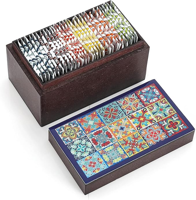 Octavius | Tile Motif Wooden Caddy Tea Sampler Pack | Assortment of 3 Black & 3 Green Teas | 30 Enveloped Double Chamber Tea Bags | Tea Sampler Variety Pack | Perfect for Tea Lovers | Pack of 1