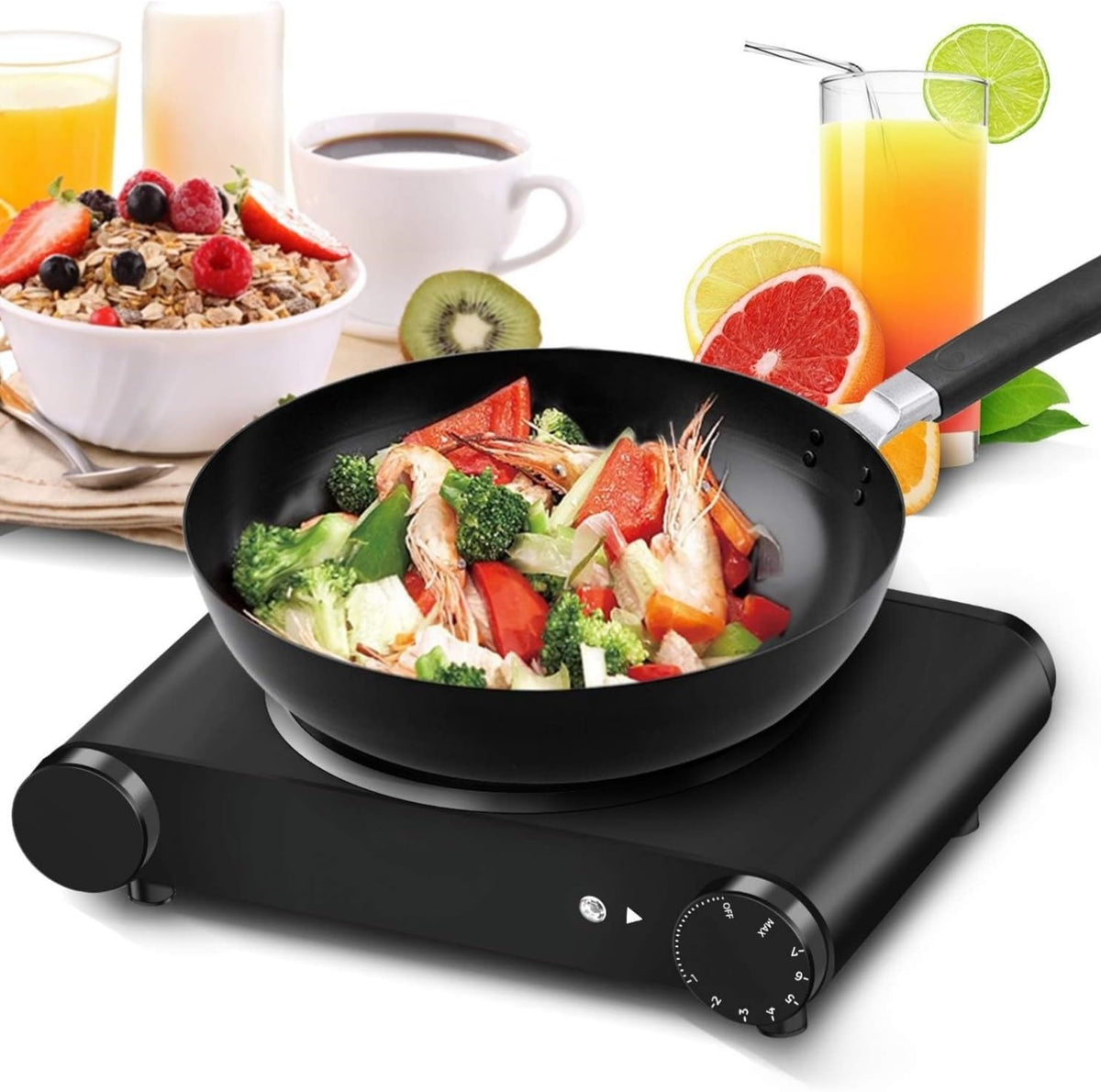 1200W Infrared Single Burner Electric Hot Plate, Fast Heating & Energy Efficient, 7 Inch Ceramic Glass Portable Electric Stove with Adjustable Temperature Control, Compatible w/All Cookware