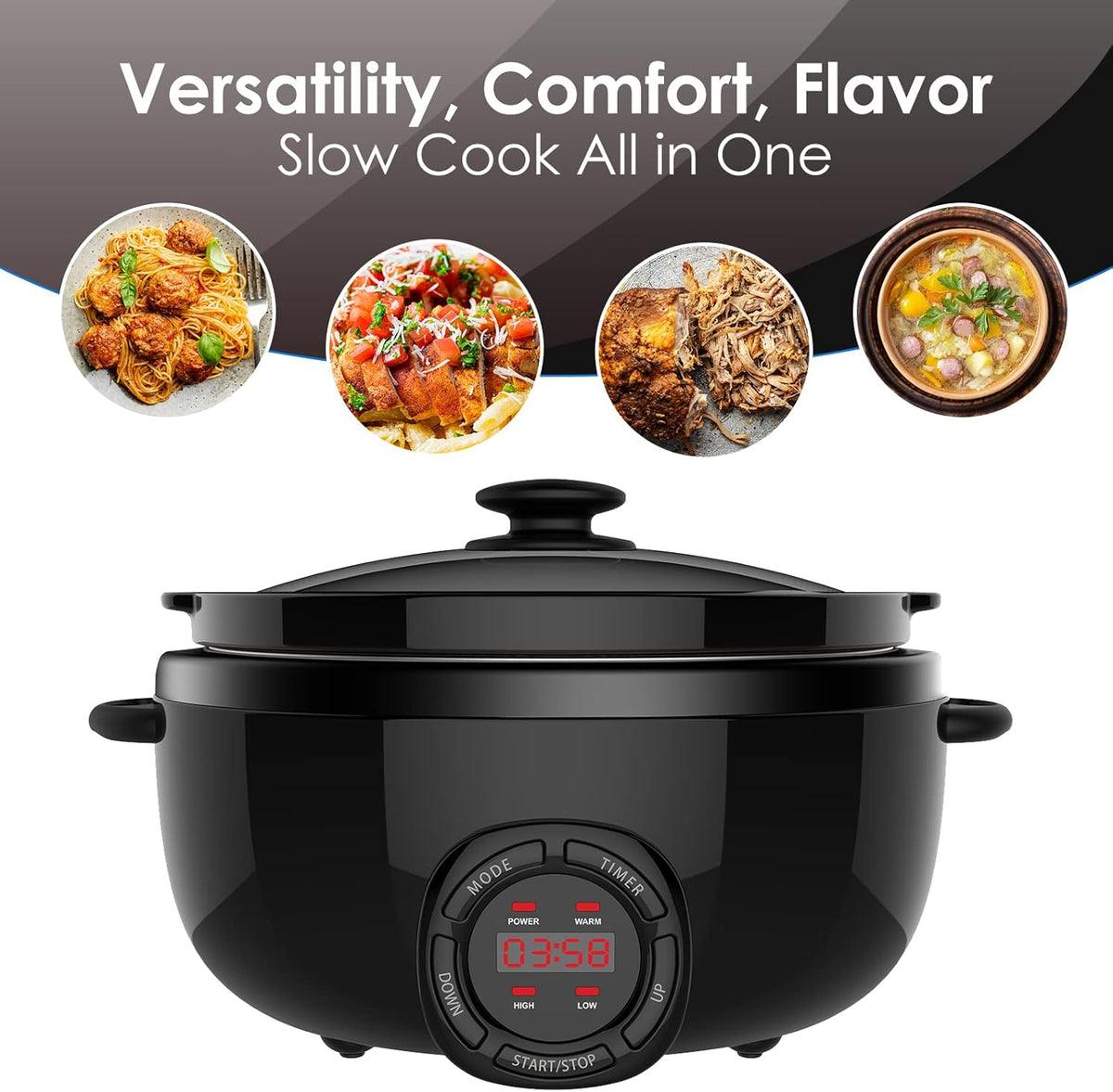 7 Quart Slow Cooker, Electric Slow Cooker Oval with Nonstick Removable Inner Ceramic Pot, Programmable with 3 Temp Settings