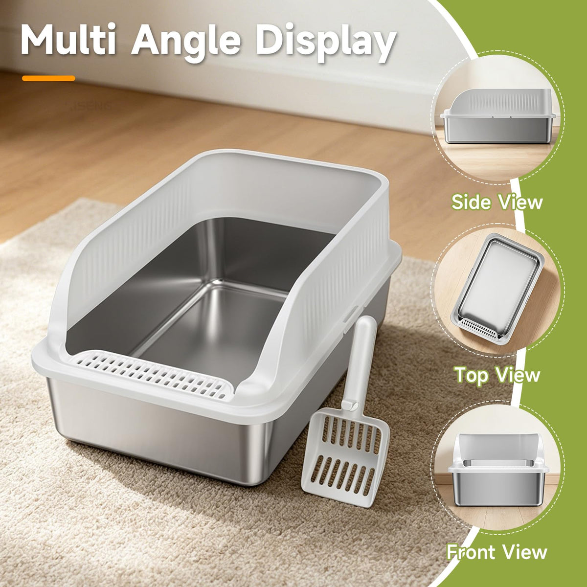 Stainless Steel Cat Litter Box with Lid, XL Metal High Sided Litter Box