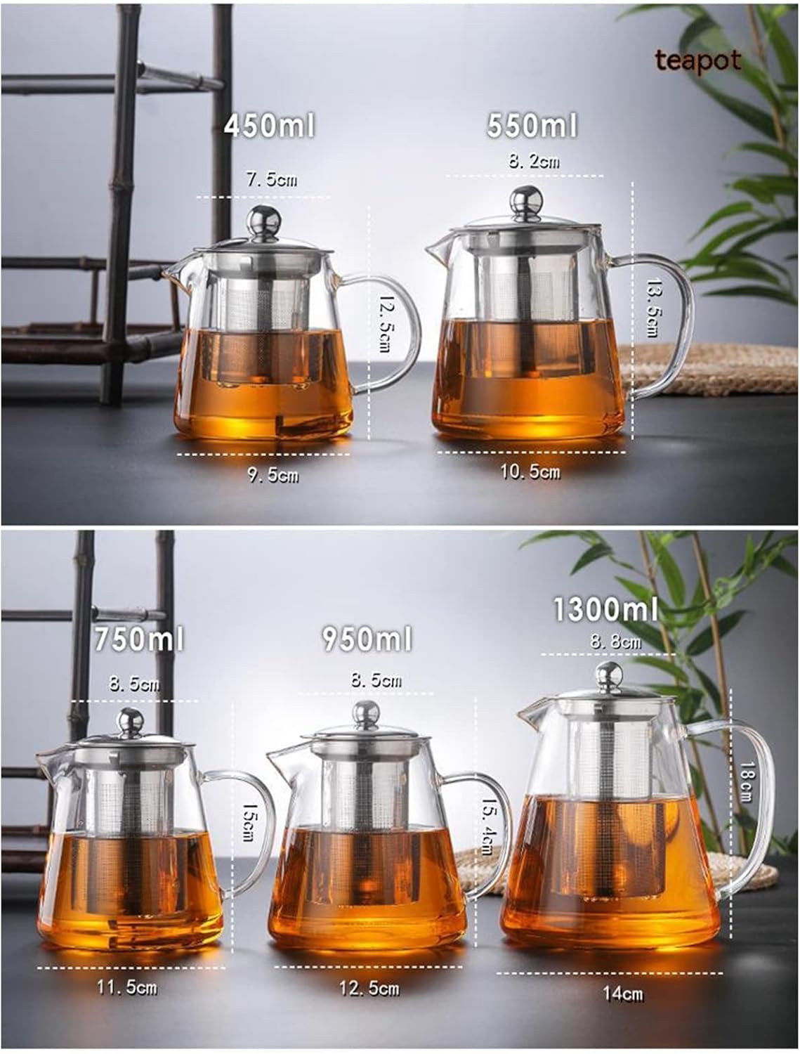 1300ml (43oz) Upgraded Glass Teapot with Infuser,Heat Resistant with Removable Infuser, Borosilicate Clear Glass Tea Pots for Loose Leaf Tea and Blooming Tea Cook teapot