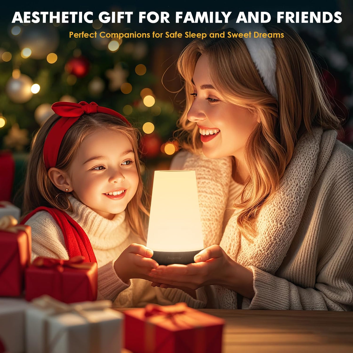 Auxmir Rechargeable Night Light, Touch Table Lamp with Remote, Dark Brown