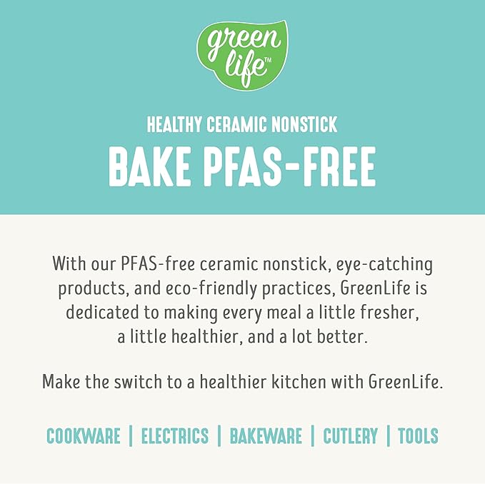 GreenLife 6 Piece Nonstick Bakeware Set, Non-Toxic PFAS-Free Ceramic Oven Pans, Dishwasher & Oven Safe to 450°F, Easy Release Baking Sheet, Loaf Pan, Rectangle & Round Cake, Muffin Pan, Turquoise