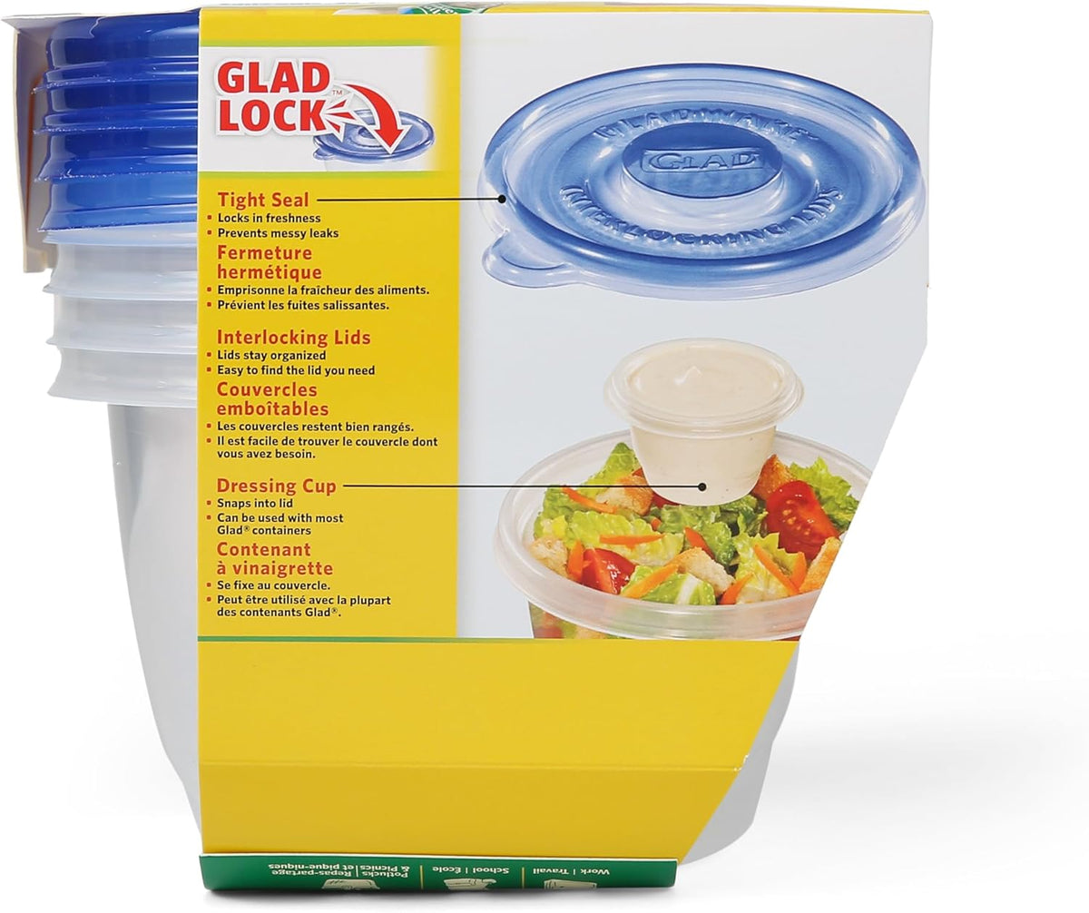 Glad GladWare To Go Lunch Food Storage Containers - Medium Round - Meal Container Holds up to 32 Ounces of Food - Lock Tight Seal, 4 Count