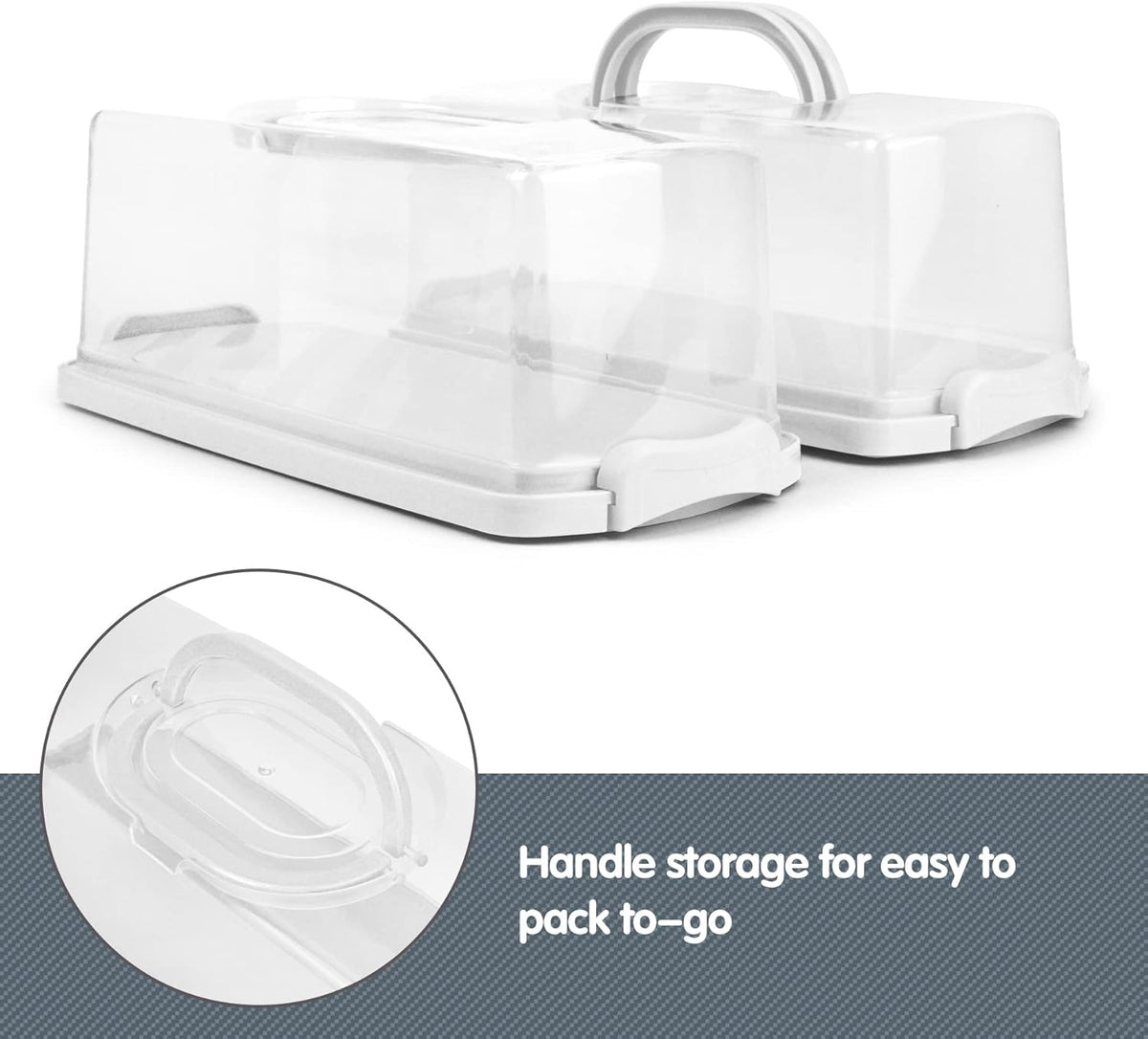 2-Pack Plastic Rectangular Bread Box with Clear Lid, Loaf Cake Keeper, Portable Bread Keeper Storage Container with Handle (White)