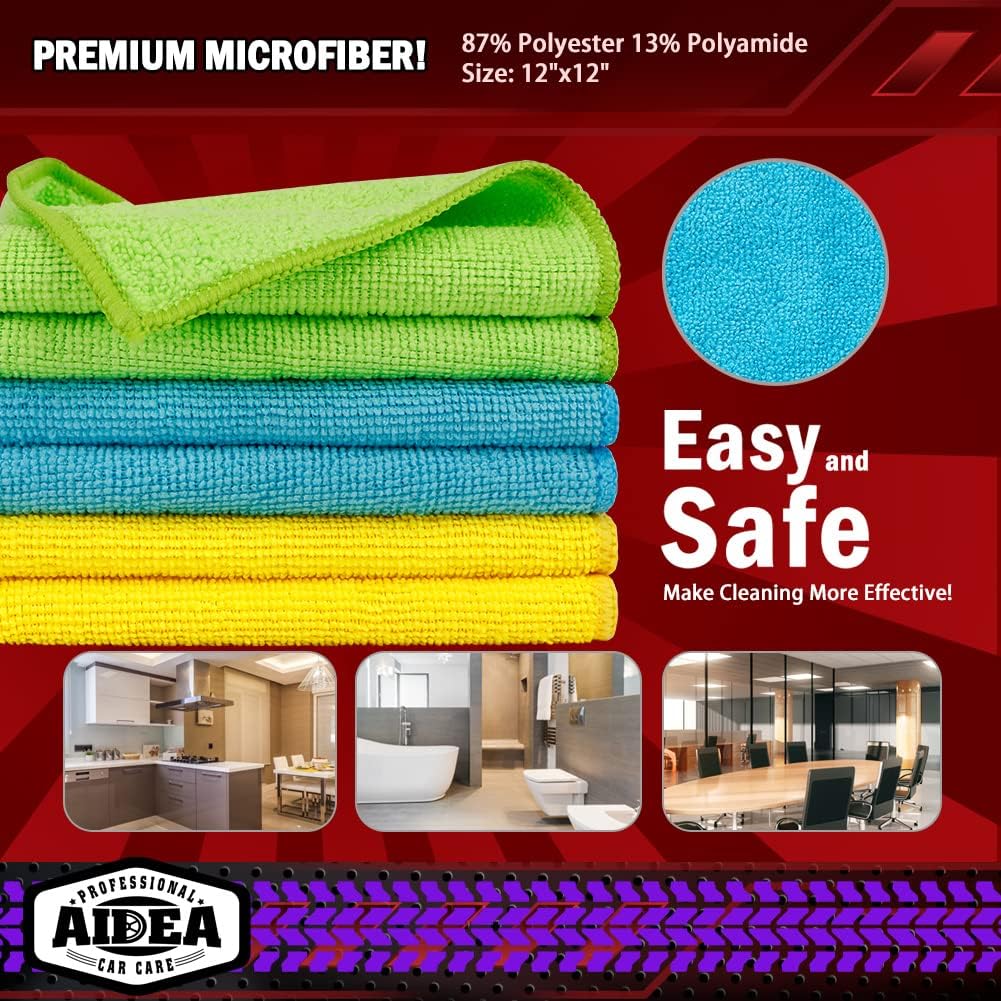 AIDEA Microfiber Cleaning Cloth 20PK, Microfiber Towels for Cars, Dusting Cloth Cleaning Rags for SUVs, House, Kitchen, Window, Workshops, Cleaning Supplies 12"×12"