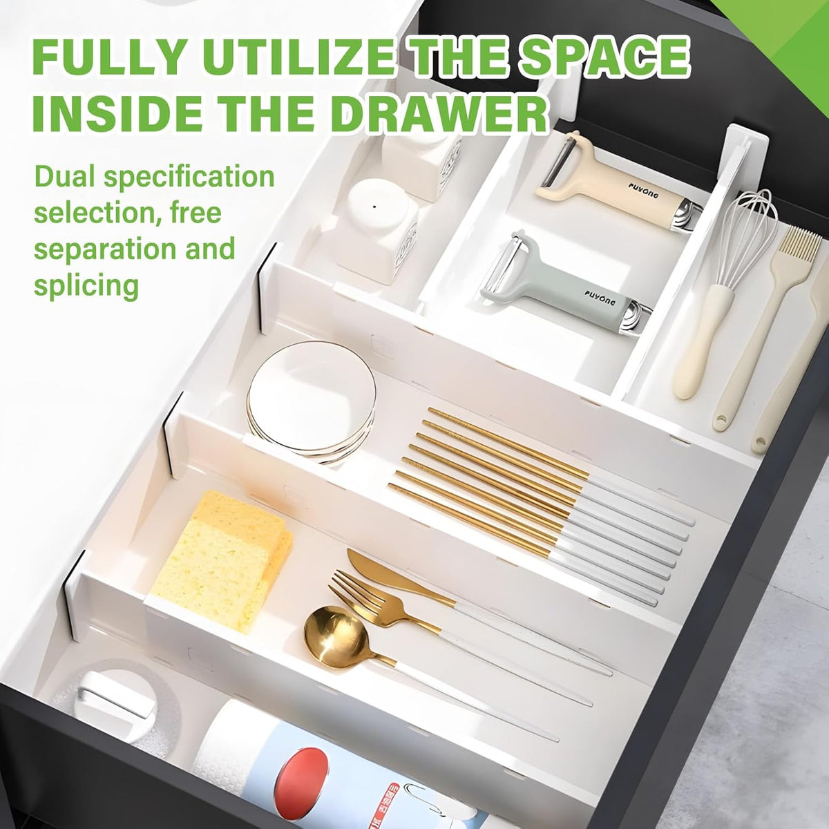 5 Pack Drawer Dividers 3.2" High Slim Organizers Expandable 10.8-17.9" Adjustable Separators for Shallow Drawers Kitchen Utensils Baby Clothes Underwear Storage-White(Short)