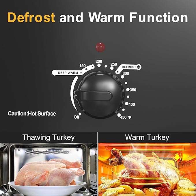 Sunvivi Roaster Oven, Electric Roaster Oven with Viewing Lid, 30lb 26-Quart Turkey Roaster with Unique Defrost/Warm Function, Large Roaster with Removable Pan & Rack, Stainless Steel, Black