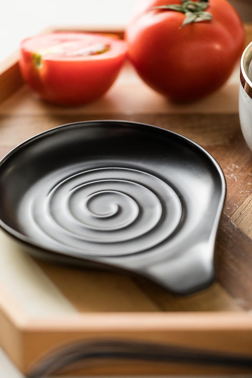 LAUCHUH Spoon Rest for Stove Top 5 inch Cooking Spoon Holder for Kitchen Countertop Ceramic Ladle Holder for Spatula, Spoons or Tong, Halloween Kitchen Decor, Black