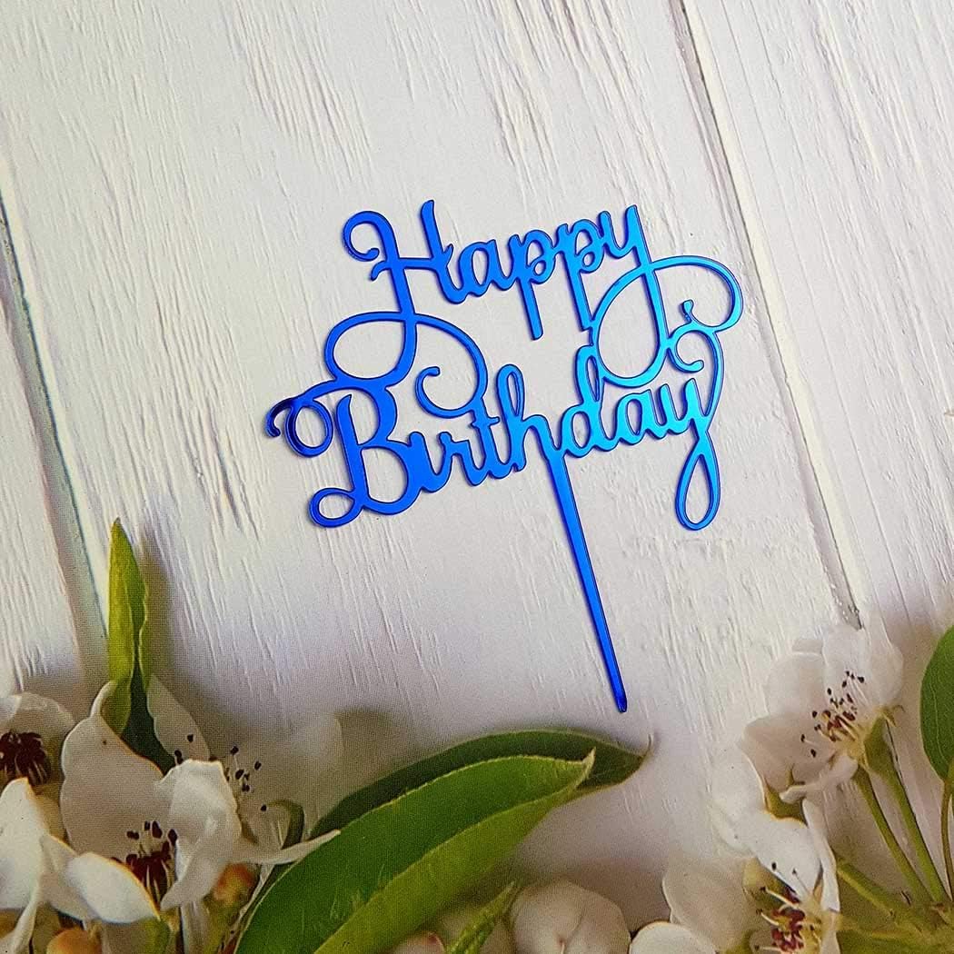 Happy Birthday Cake Topper for Birthday Party Decorations - Mirror Blue Acrylic