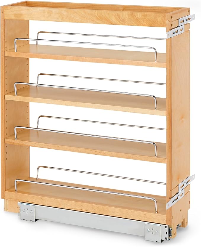 Rev-A-Shelf 5" Pullout Kitchen Cabinet Storage Organizer Slide Out Pantry Spice Rack with Adjustable Shelves for 5.5" W Cabinet Opening, 448-BC-5C