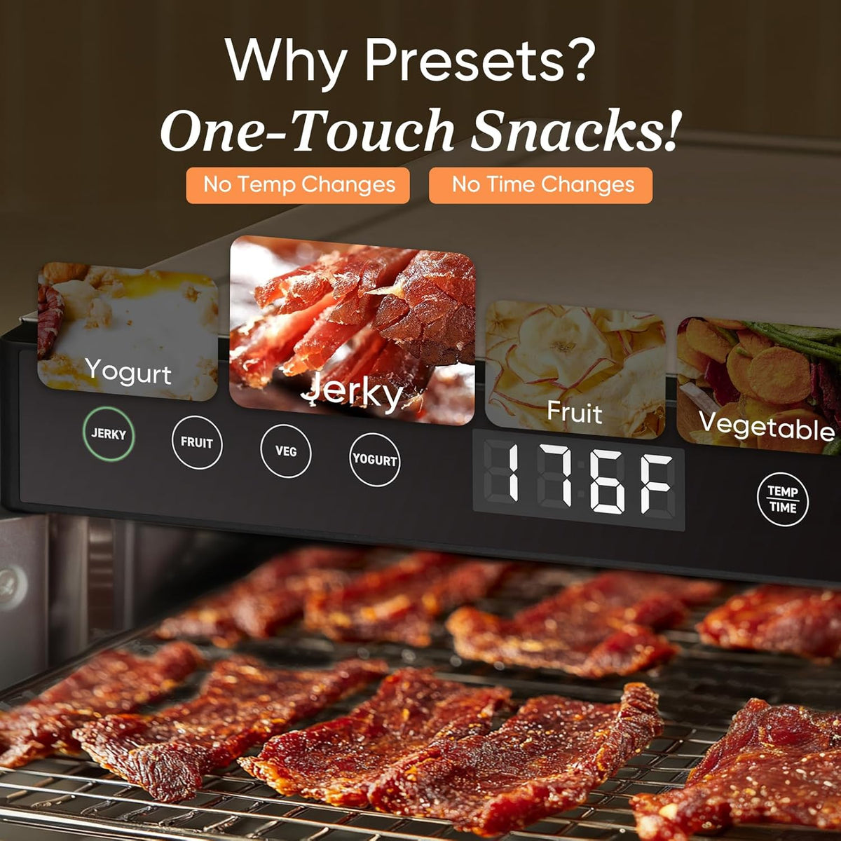 COSORI Food Dehydrator for Jerky, 176Β°F Temperature Control, 5 Stainless Steel Trays Dryer Machine, 4 Presets, 48H Timer, for Dog Treats, Meat, Fruit, Veggies, Snacks, Recipe Book Included