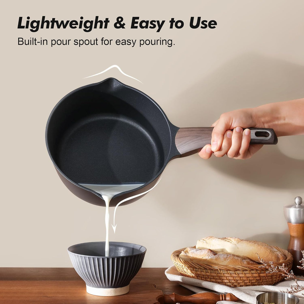 SENSARTE Nonstick Sauce Pan with Lid, 3.0 Quart Saucepan with Double Spout, Multipurpose Large Cooking Pot, Non toxic Kitchen Sauce Pot, Non stick Saucier Pan, Induction Comptable, PFOA Free