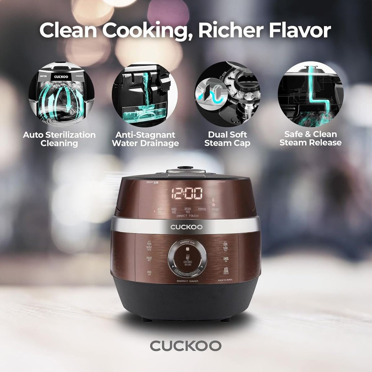 CUCKOO CRP-JHR1009F 10-Cup (Uncooked) / 20-Cup (Cooked) Induction Heating Pressure Rice Cooker with Nonstick Inner Pot, 16 Menu Options, Fuzzy Logic Tech, 3 Voice Guide, Auto Clean (Copper/Black)