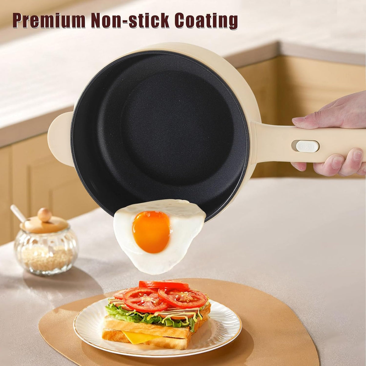Dezin Electric Cooker, 2L Non-Stick Sauté Pan, Rapid Noodles Cooker, Mini Pot for Steak, Egg, Fried Rice, Ramen, Oatmeal, Soup with Power Adjustment, College Dorm Room Essential