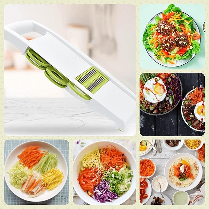 5 in 1 Mandoline Slicer Vegetable Slicer Mandolin Multi Blade Potato Veggie Slicer Vegetable Cutter Julienne Shredder Potato Slicer Green
