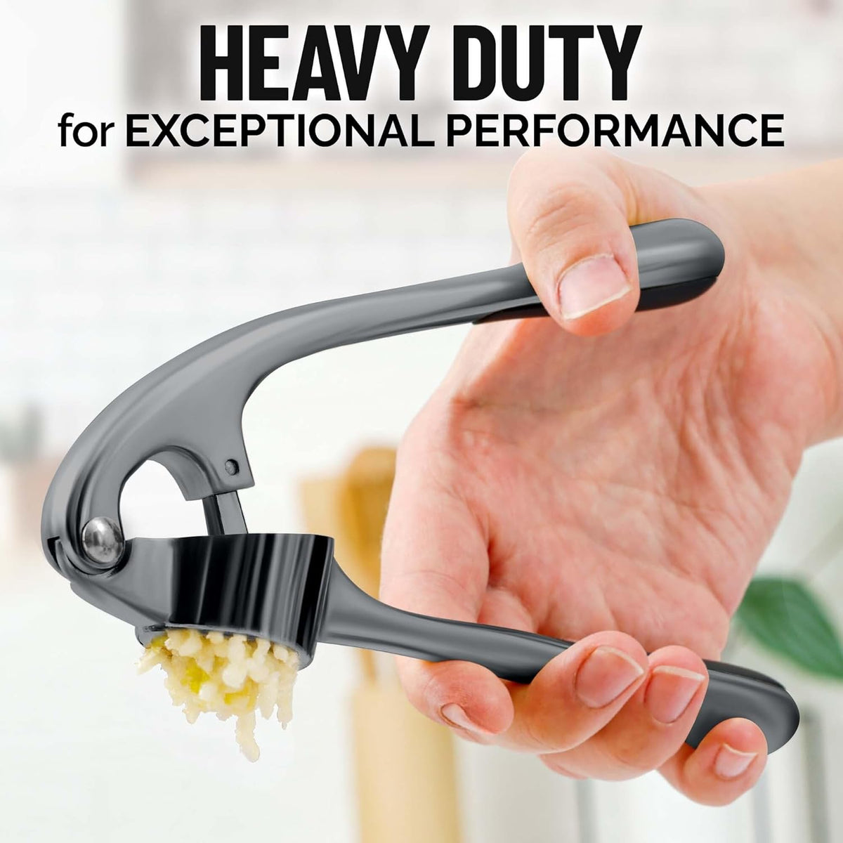 Zulay Kitchen Premium Garlic Press Set - Rust Proof & Dishwasher Safe Professional Garlic Mincer Tool - Easy-Squeeze, Easy-Clean with Soft, Ergonomic Handle - Silicone Garlic Peeler & Brush (Slate)