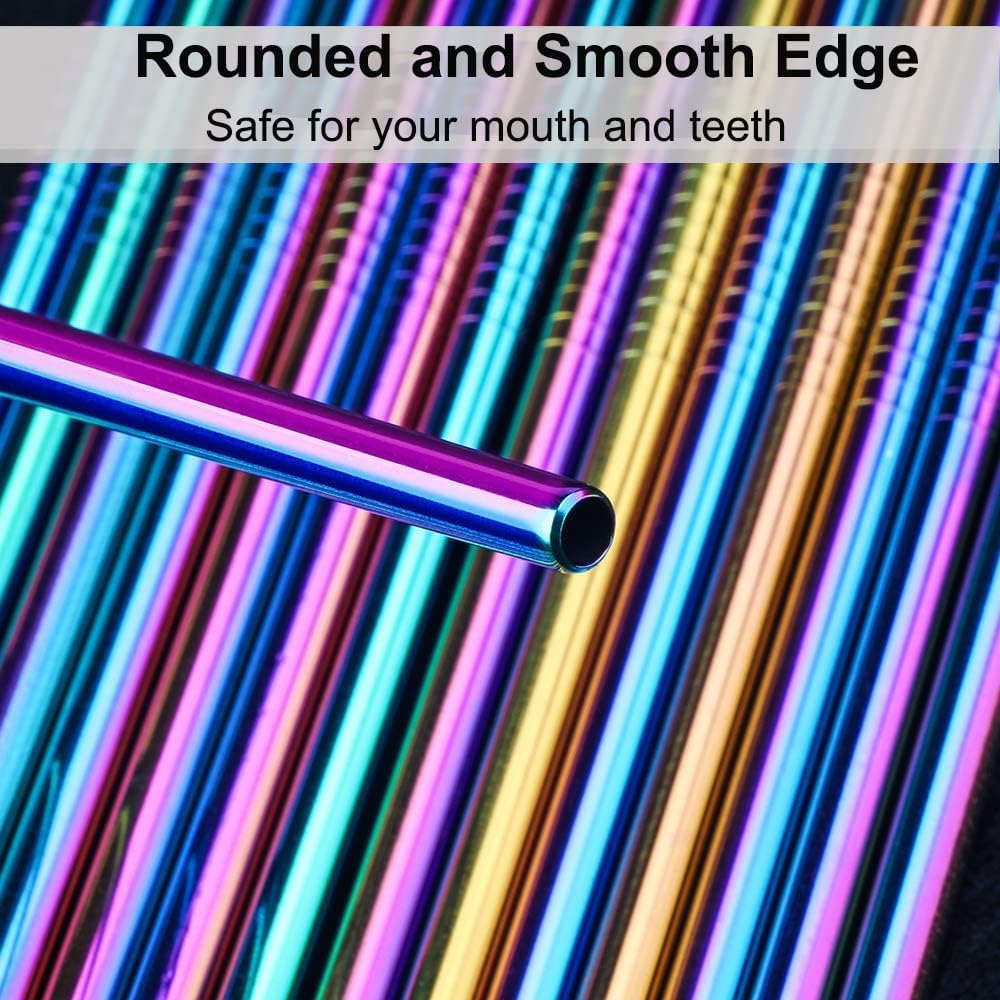 Vinaco Reusable Smoothie Straws, 0.4'' Wide Stainless Steel, 10.5'' & 8.5'' Long, 4 Pack with 1 Cleaner for Milkshake, Smoothie, Bubble Tea