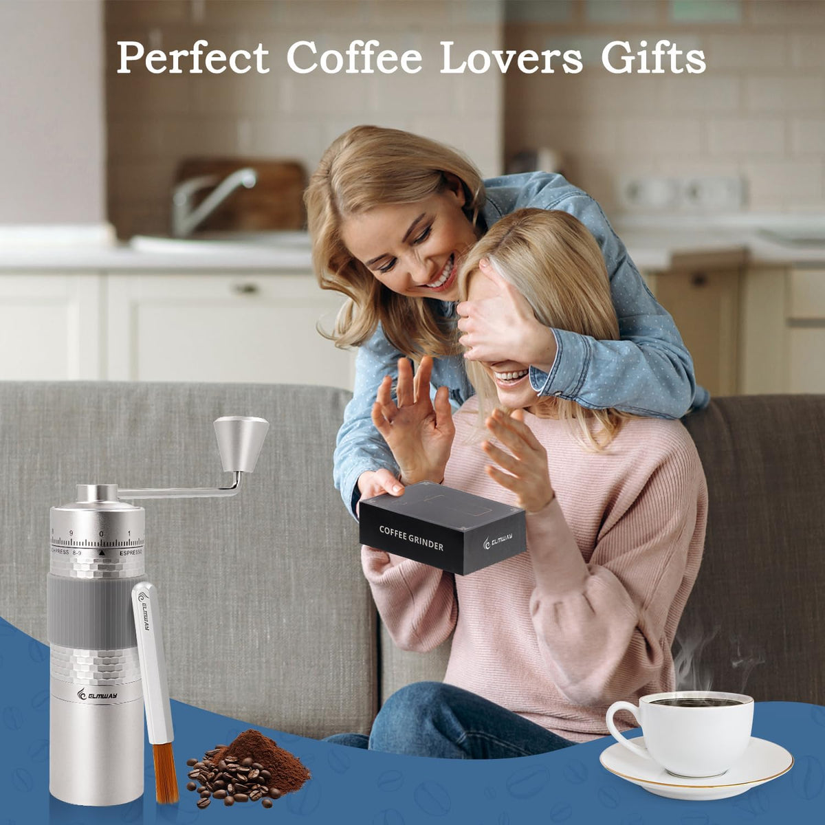 Manual Coffee Grinder, Hand Coffee Grinder, Capacity 25g with Seven star titanium plated 440 Stainless Steel Conical Burr Portable Coffee Grinders for Home Use, Office, Travel(AVOID grind 0-3 range)