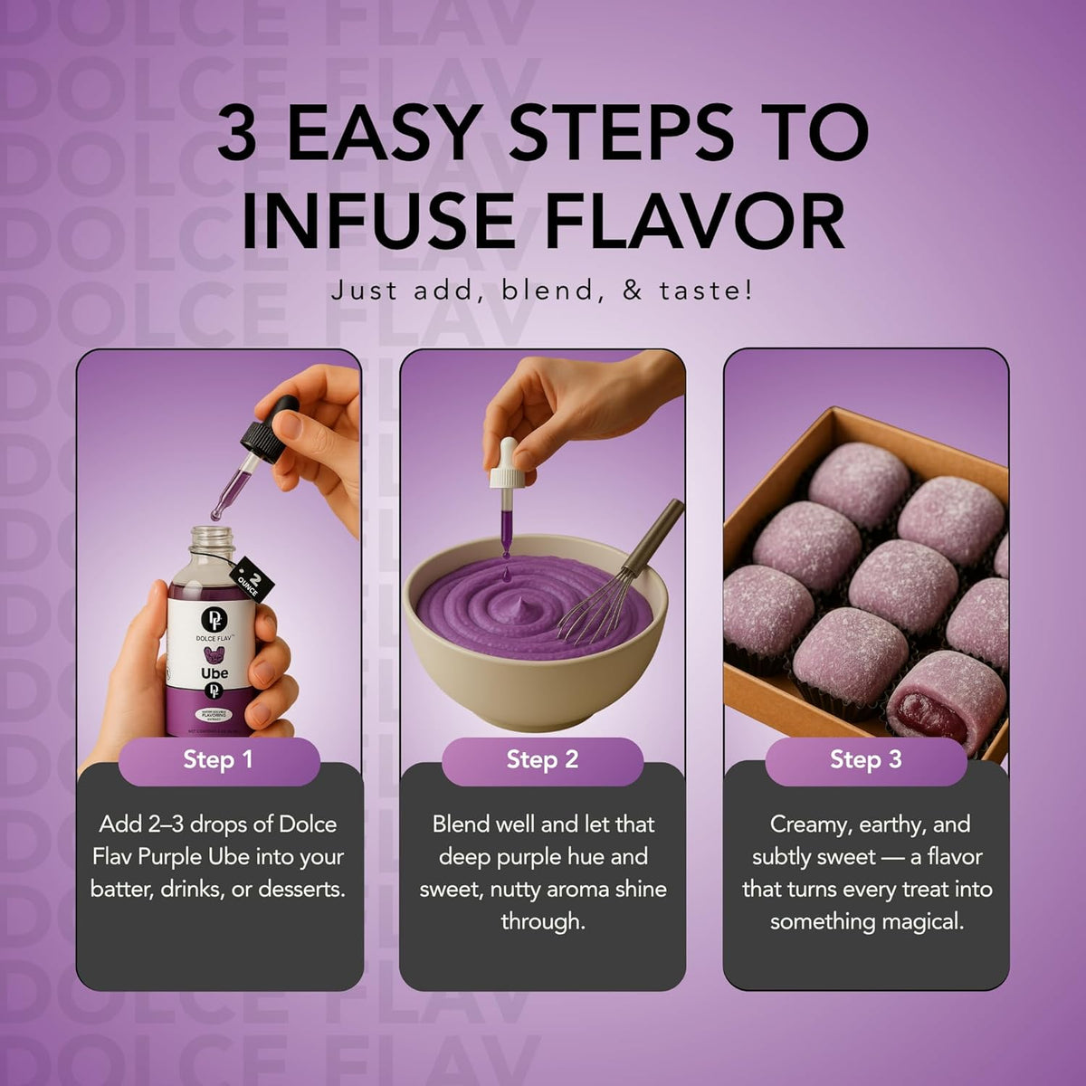 Dolce Flav Purple Ube Extract – 2 Ounce Water-Soluble Kosher, Sugar-Free, Concentrated Sweet Ube Flavoring for Baking, Ice Cream & Pastries, Includes Measured Dropper