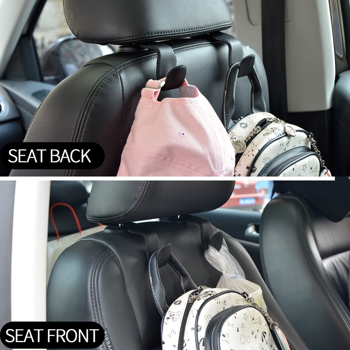 2 Pack Car Headrest Hooks, Microfiber Leather & Alloy Purse Hook Holds 45lb