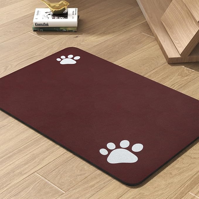 Pet Feeding Mat-Absorbent Dog Mat for Food and Water Bowl-No Stains Quick Dry Water Dispenser Mat-Dog Accessories Pet Supplies-Bowl for Messy Drinkers(RED,17"x34"
